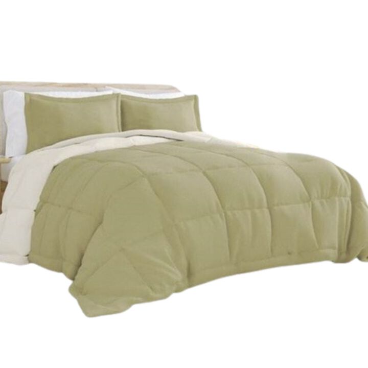 Hivvago King/Cal King 3 Piece Microfiber Reversible Comforter Set in Sage Green/Cream