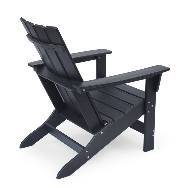 Elisa Outdoor Adirondack Chair, Waterfall Front, Slatted, Black Finish - Benzara