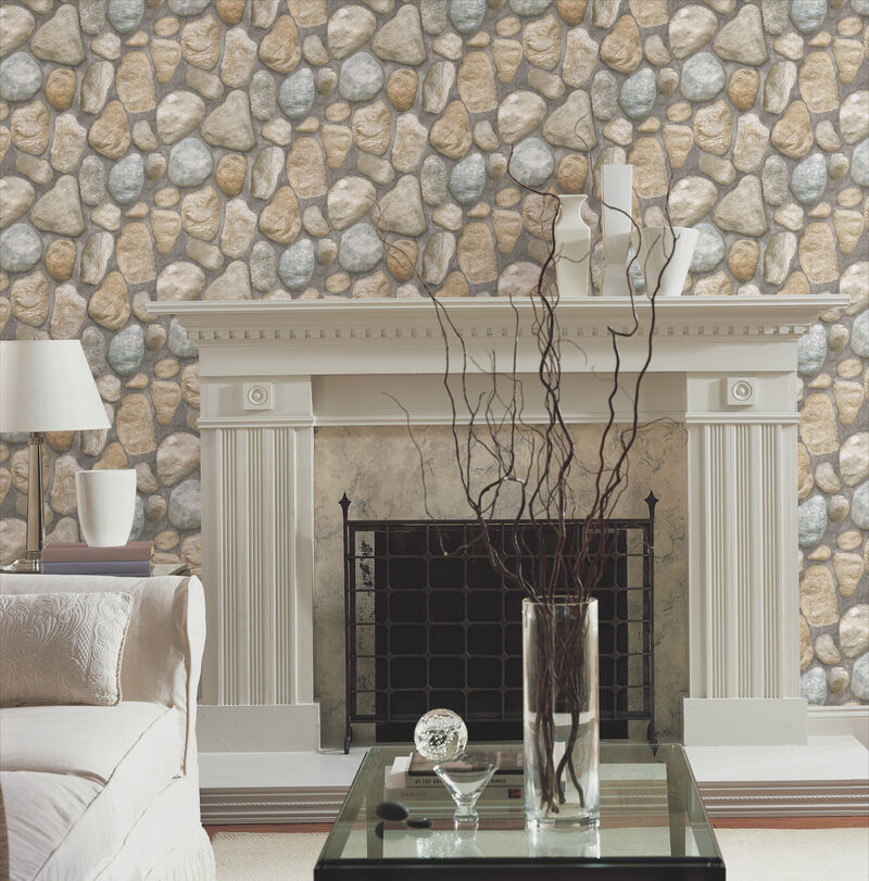 River Rock Slate Grey & Desert Brown Wallpaper image number 1