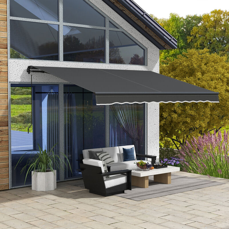 Outsunny 8' x 6.5' Retractable Awning, Patio Awning Sunshade Shelter with Manual Crank Handle, 280gsm UV Resistant Fabric and Aluminum Frame for Deck, Balcony, Yard, Dark Gray
