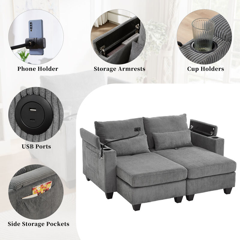Merax Loveseat Sofa Sofa Bed Corduroy Sleeper Sofa with USB Ports image number 7