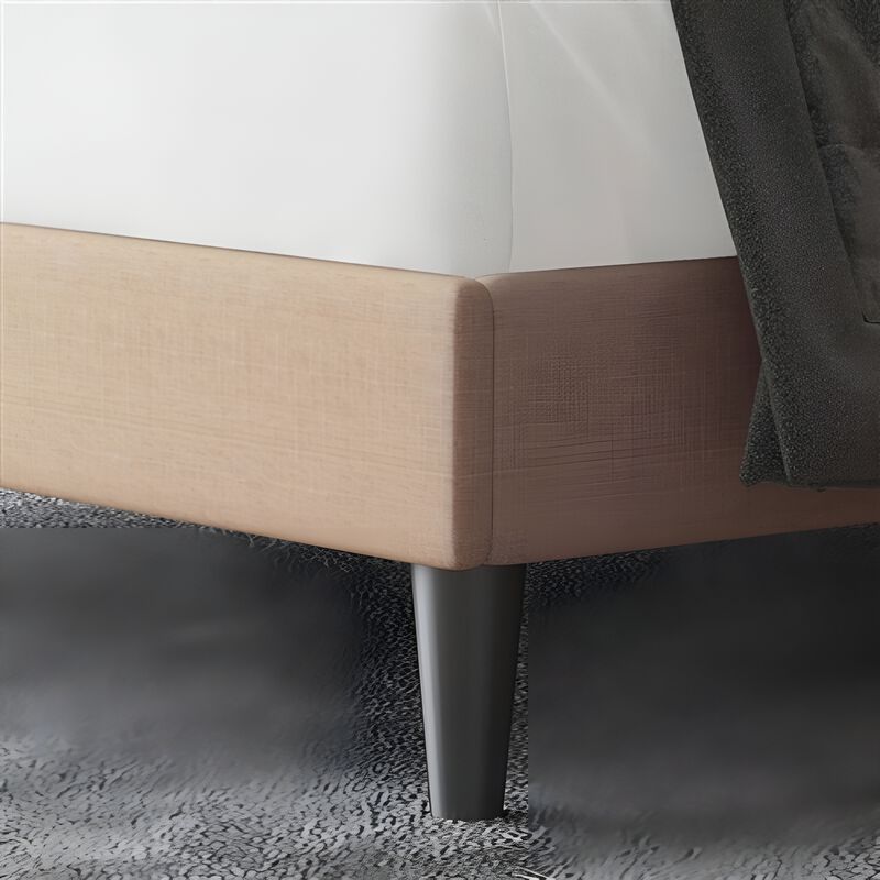 Linen Platform Bed Frame with Button Tufted Headboard