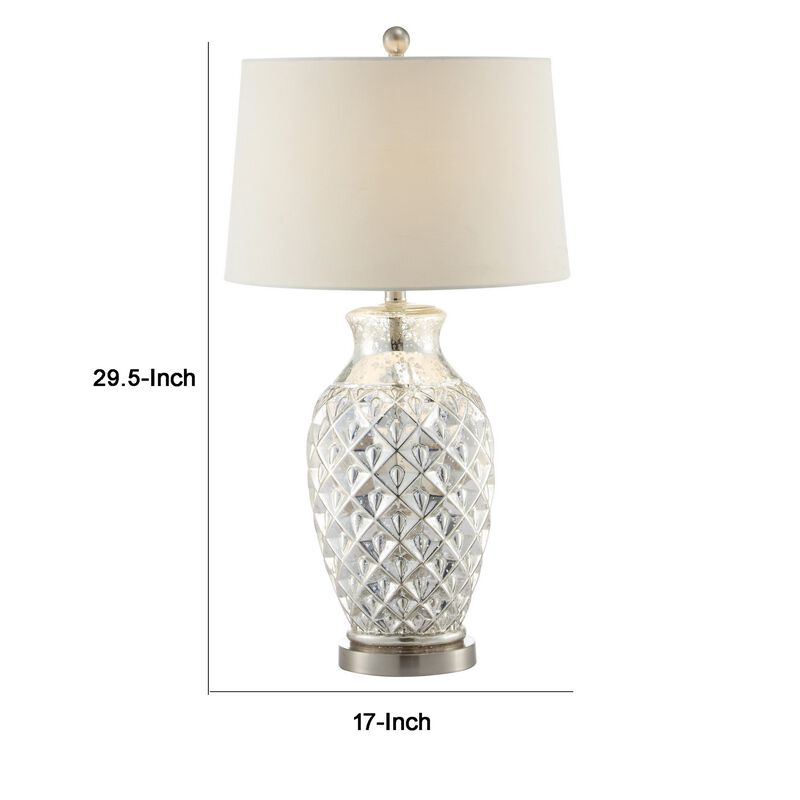 30 Inch Table Lamp with Diamond Textured Base, Set of 2, Glass, Clear-Benzara