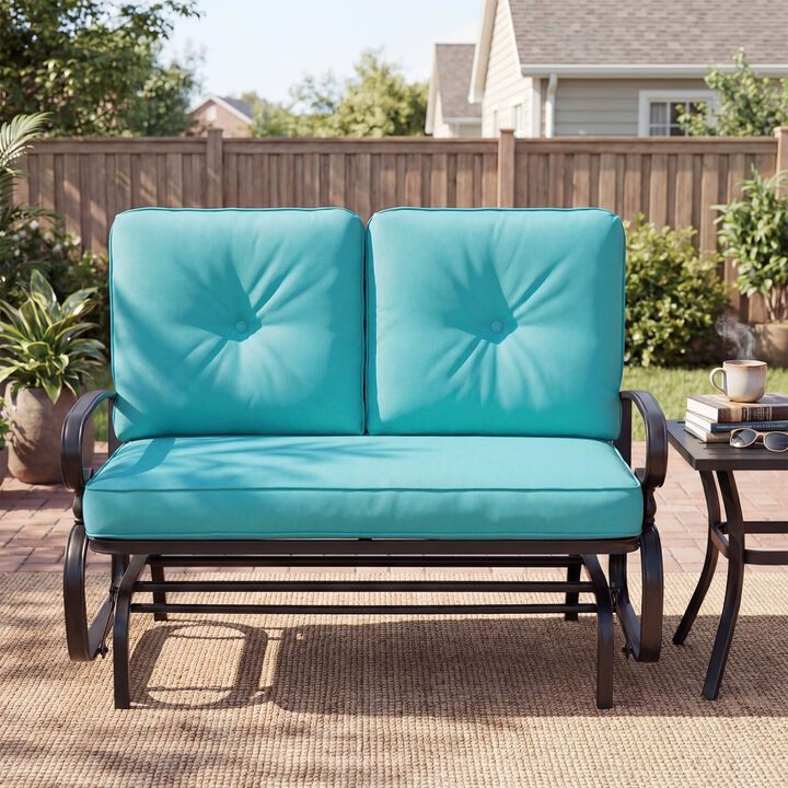 Patio 2 Seat Glider Bench with Green Comfortable Cushioned Seating