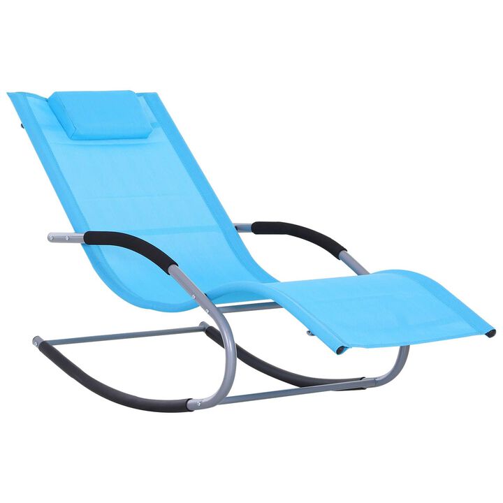 Blue Weather-Resistant Lounger: Chaise Rocker with Detachable Pillow
