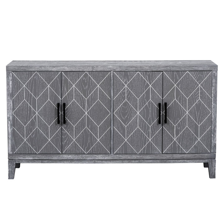 4door Retro Sideboard with Adjustable Shelves, Two Large Cabinet with Long Handle, for Living Room and Dining Room (Light Gray)