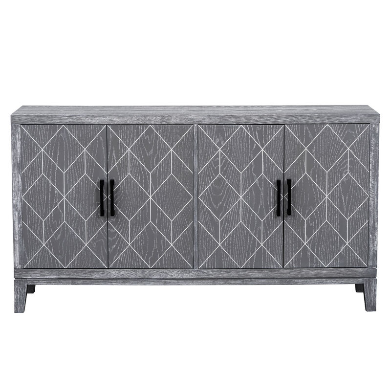 4door Retro Sideboard with Adjustable Shelves, Two Large Cabinet with Long Handle, for Living Room and Dining Room (Light Gray)