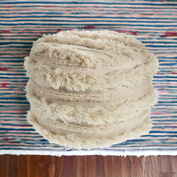 Round Striped Cotton Pouf – Upholstered Ottoman Footstool for Bedroom