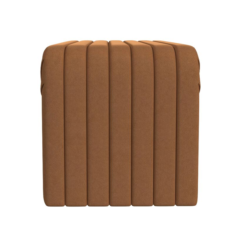 Gus Bench, Curved Arch Design, Orange Channel Tufted Velvet 48 Inch - Benzara image number 3