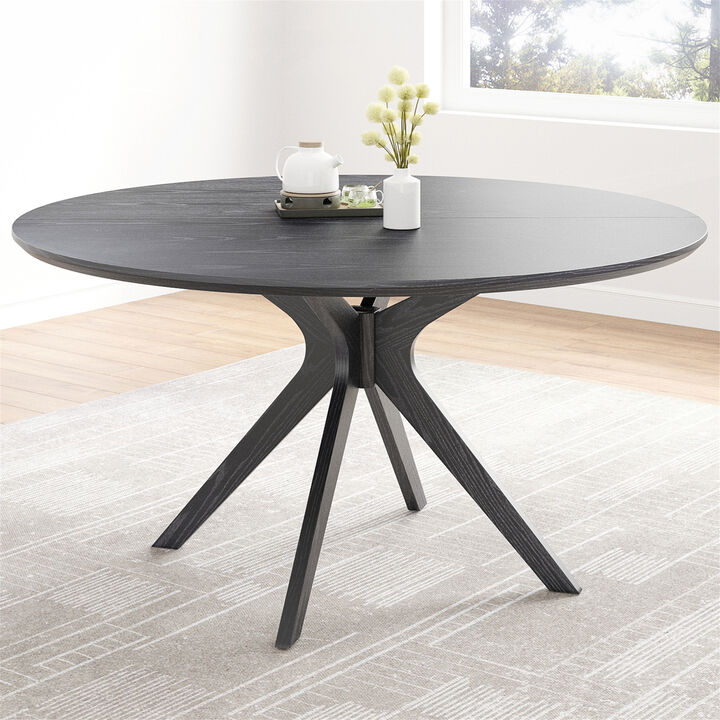 47.2" Solid Wood Round Dining Kitchen Table with Intersecting Pedestal Base