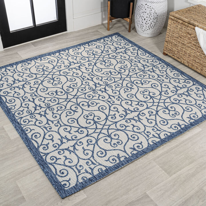 Madrid Vintage Filigree Textured Weave Square Indoor/Outdoor Area Rug