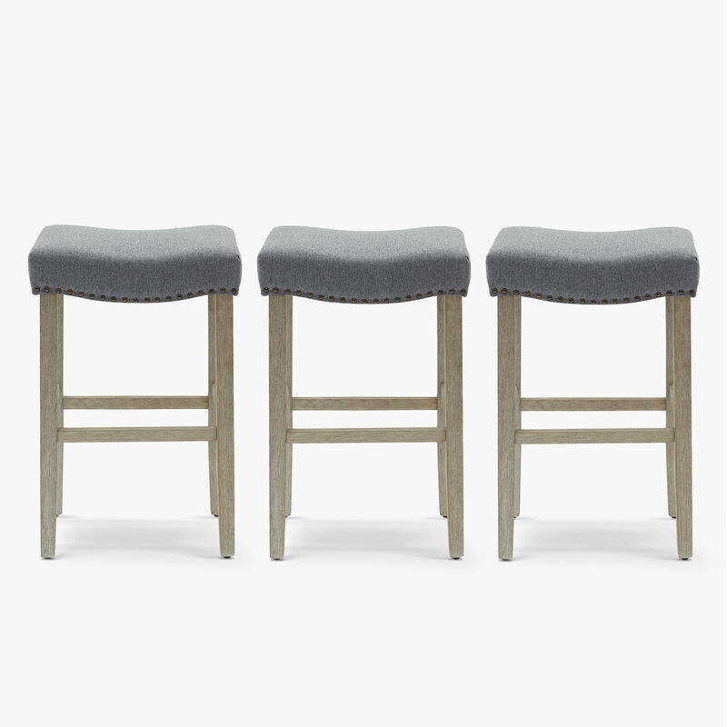 WestinTrends 29" Upholstered Saddle Seat Antique Gray Counter Stool (Set of 3)