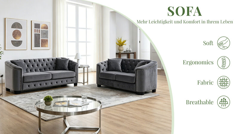 Nudmel Velvet Chelsfield Sofa Set image number 4