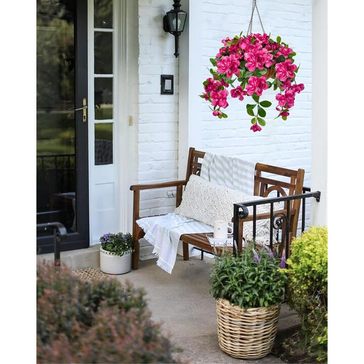 Hot Pink Artificial Hanging Azalea Flowers Outdoor Garden Porch Decor