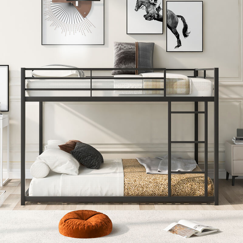 Metal Bunk Bed with Ladder Space-Saving Low Bunk Bed for Kids or Adults