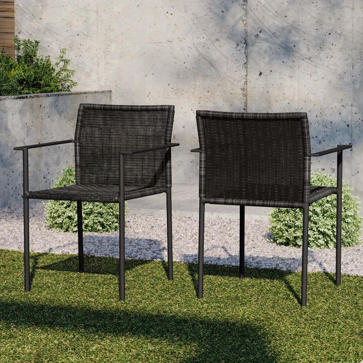 Modway Lagoon Wicker Rattan Outdoor Dining Armchairs in Charcoal (Set of 2)