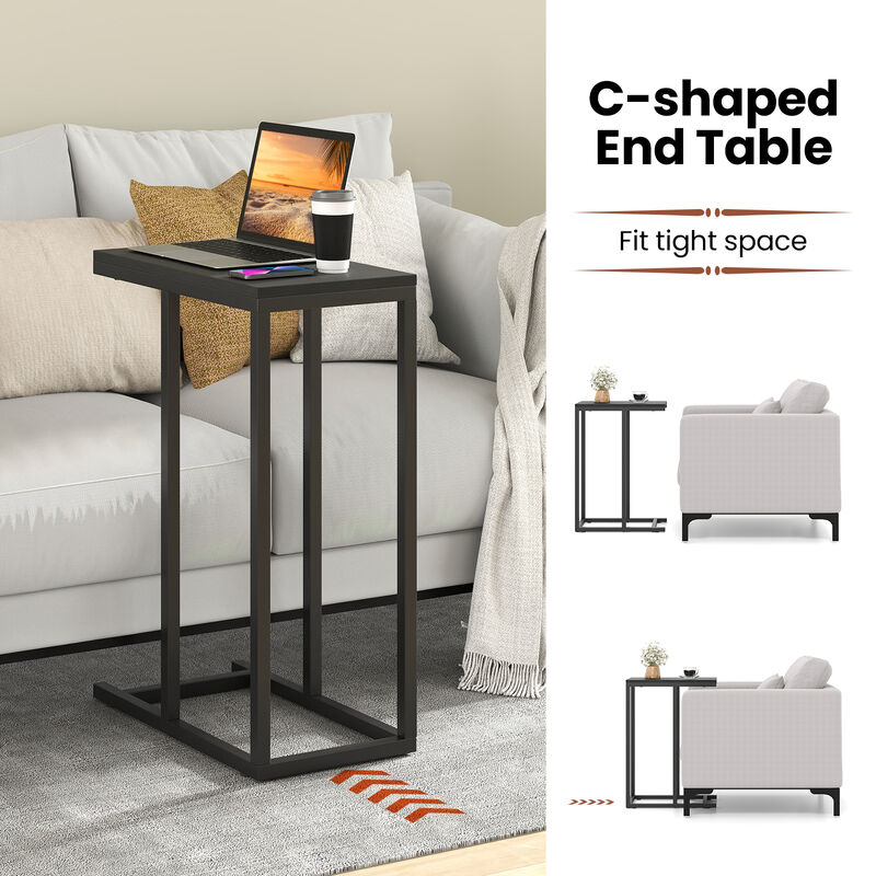 Modern C-Shaped Table with Robust Metal Frame for Living Room Use