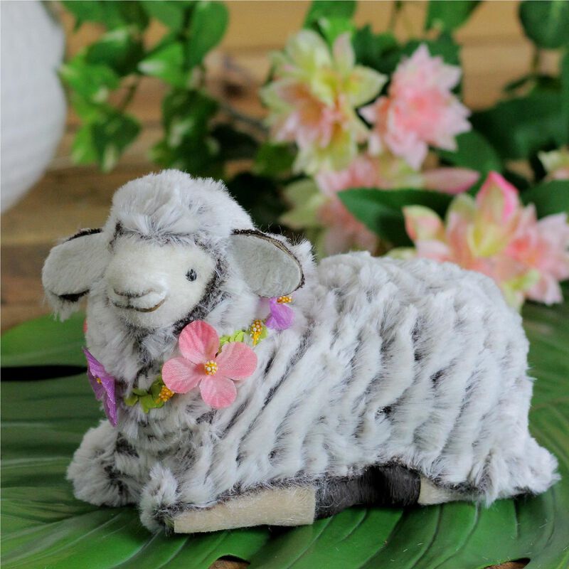 6.75” White and Brown Plush Kneeling Sheep Spring Easter Figure