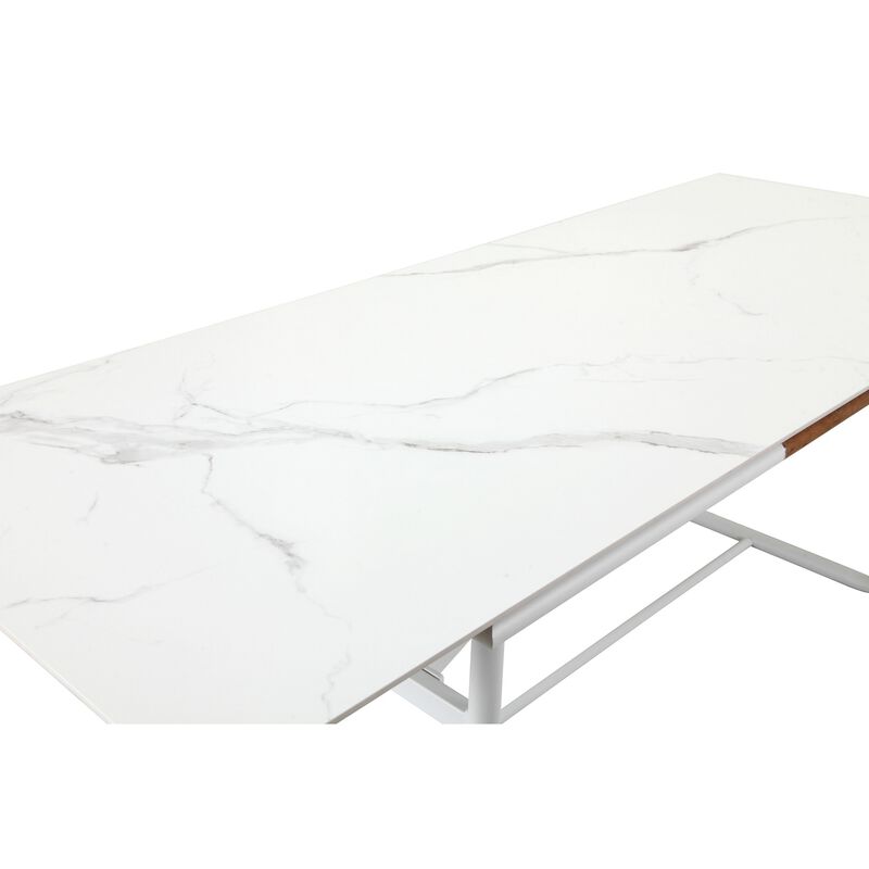Shia 87 Inch Dining Table, Ceramic Surface, Crisp White Aluminum Frame