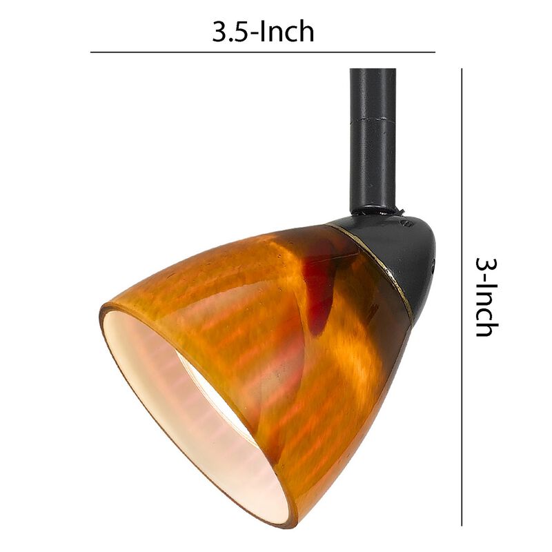 Hand Blown Glass Shade Track Light Fixture with Metal Frame, Dark Bronze - Benzara