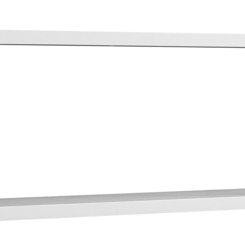 Cox 47 Inch Two Tier Wall Mounted Metal Shelf, 5 Adjustable Heights, White-Benzara