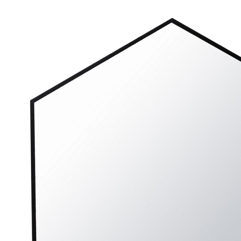 24 Inch Hexagon Modern Geometric Hanging Accent Wall Mirror, Metal Frame, Black-Benzara