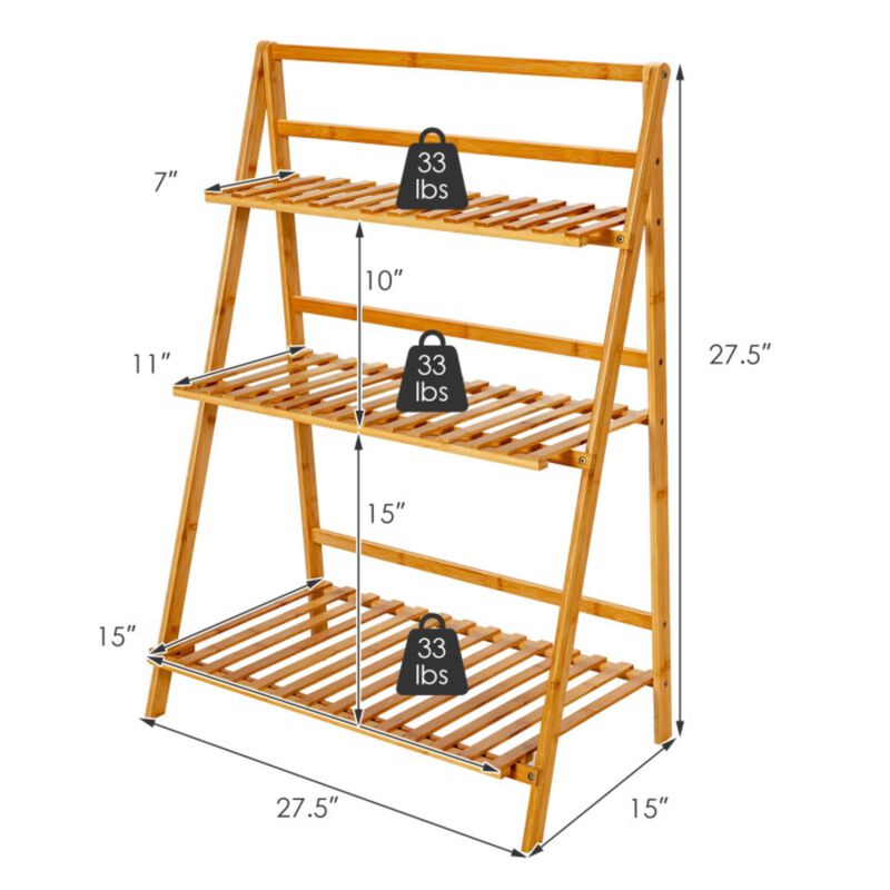 Hivvago 3-Tier Bamboo Foldable Plant Stand with Display Shelf Rack-Natural