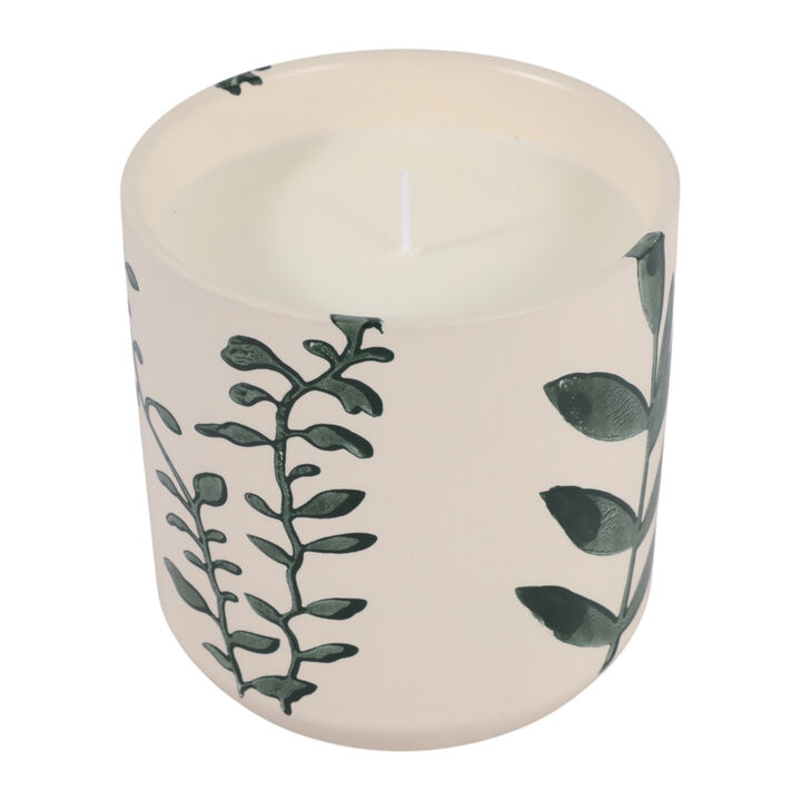 5" 13 Oz Blossom Leaf Print Candle, White/blue