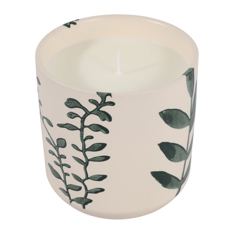 5" 13 Oz Blossom Leaf Print Candle, White/blue image number 1