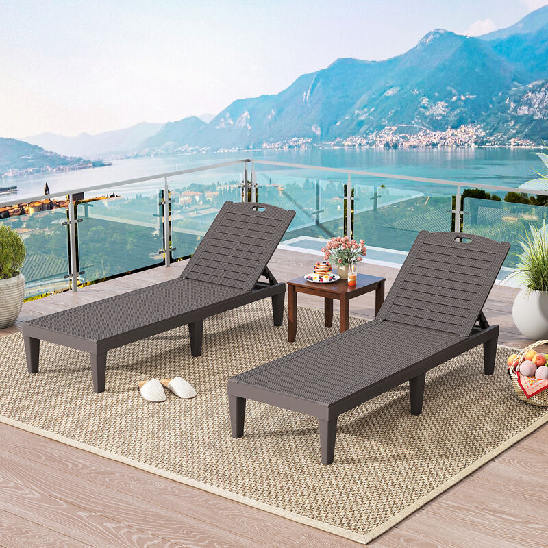 Set of 2 Outdoor PP Chaise Lounge Chairs with Adjustable Backrests image number 1