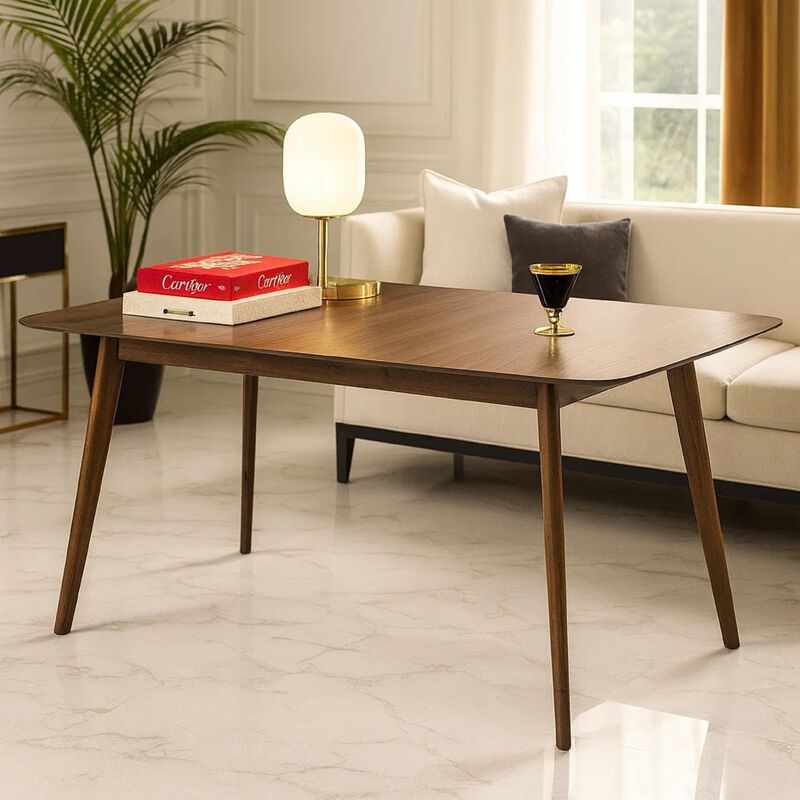 Rectanglular Wooden Dining Table With Round Corners, Walnut Brown image number 6