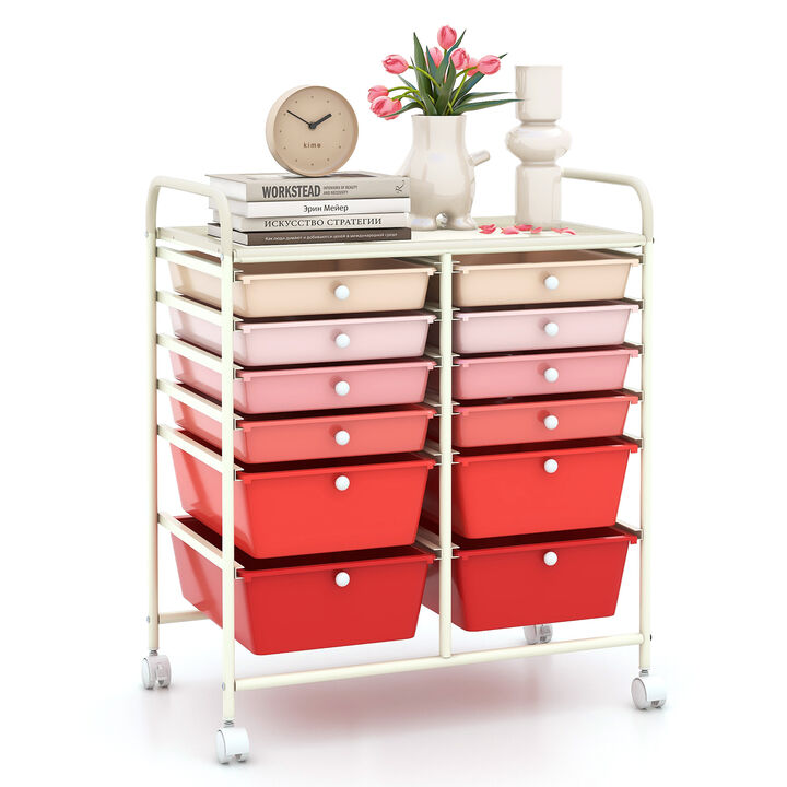 12-Drawer Rolling Organizer Cart with Lockable Wheels and Smooth Glide Drawers