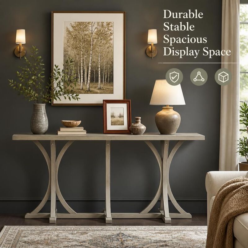 GOODSILO 59.8 Inch Farmhouse Wooden Console Table with Spacious Oak Veneer Tabletop for Entryway Living Room Hallway Behind Sofa image number 4