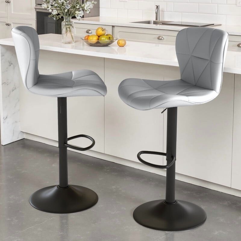 Faux Leather Swivel Bar Stools Set of 2, Adjustable Counter Height Kitchen Chairs, Iron Frame High Backrest 360&deg; Barstools for Kitchen Counter, Outdoor image number 3