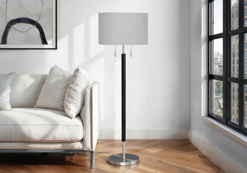 Monarch Specialties 9748 Shade, Contemporary Lighting 60" H Floor Lamp Nickel Metal Grey, 17" L x 17" W x 60.25" H, Black image number 2