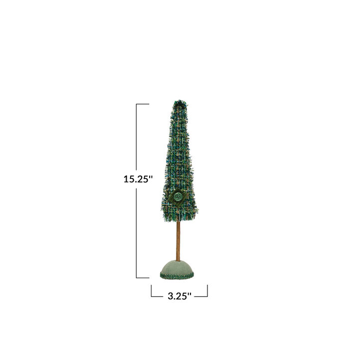 Raw-Edged Tweed Tree with Wood Base, Green Plaid