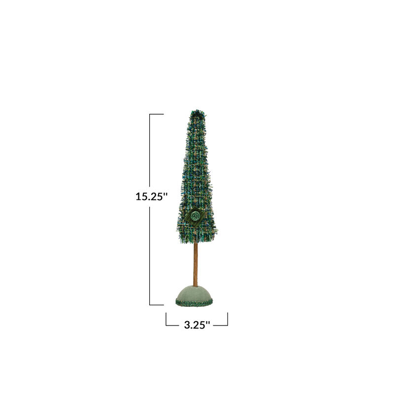 Raw-Edged Tweed Tree with Wood Base, Green Plaid image number 1