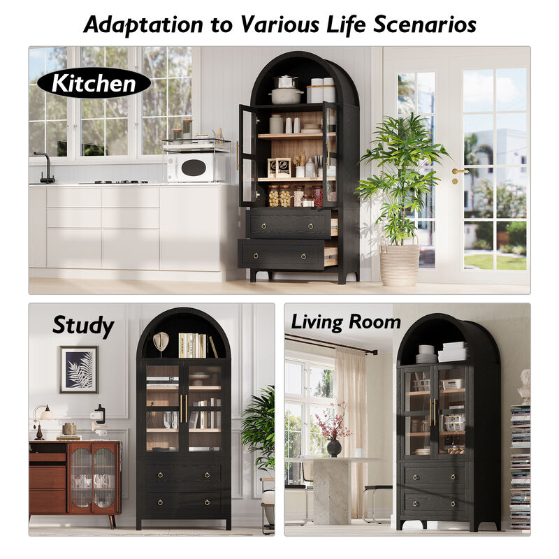 Merax Arched Kitchen Pantry Cabinet with 2 Large Drawers