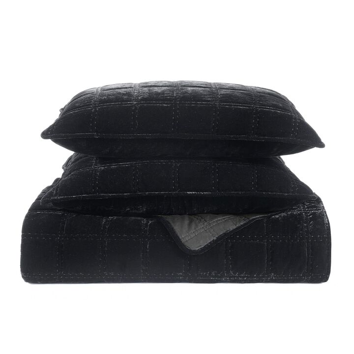 Stella Black King Pintuck Quilt Set