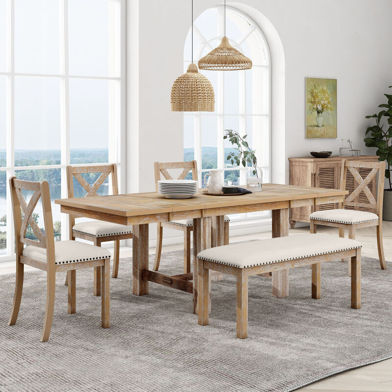 Merax Farmhouse 6-Piece Extendable Dining Table Set