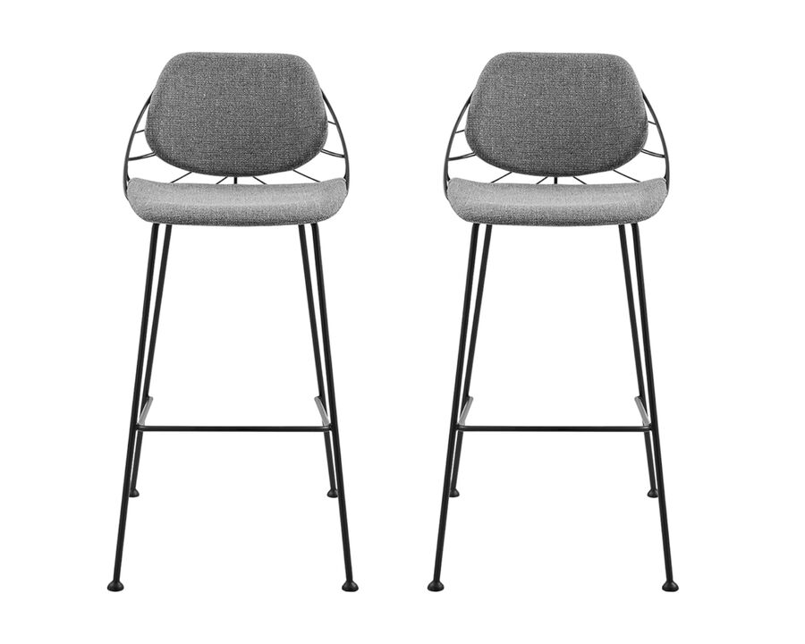 Hivvago Set of Two 30 Inch Light Gray And Black Steel Low Back Bar Height Bar Chairs