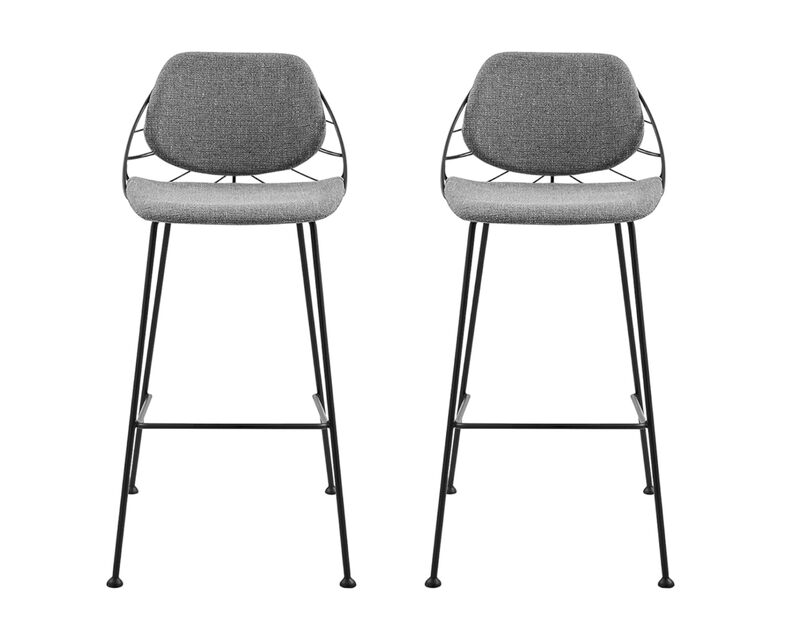 Hivvago Set of Two 30 Inch Light Gray And Black Steel Low Back Bar Height Bar Chairs