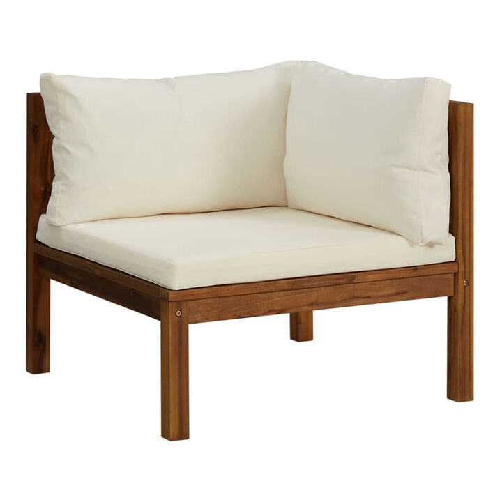 Luna 2pc Modular Outdoor Sofa, Cream 27 Inch Slatted Solid Acacia Wood - Benzara