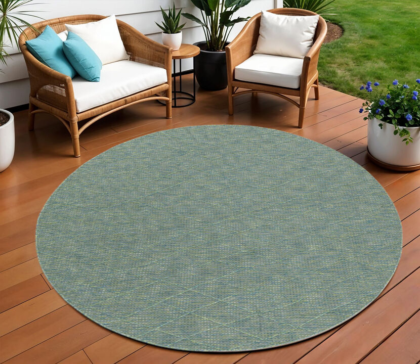 HomeRoots 8' Blue And Green Round Geometric Indoor Outdoor Area Rug
