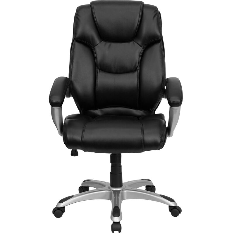 Heather High Back LeatherSoft Laye  Upholste  Executive Swivel Ergonomic Office Chair with Silver Nylon Base and Arms