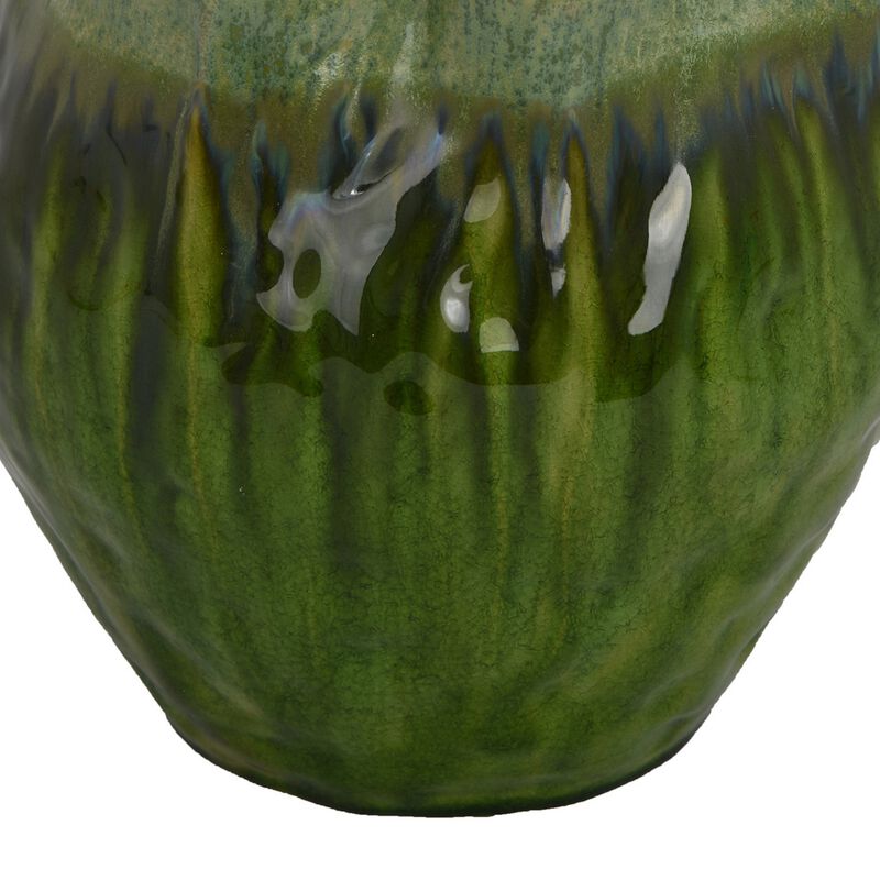 Balie Accent Vase, Green Ceramic Irregular Top Edge, Modern 10 Inch - Benzara