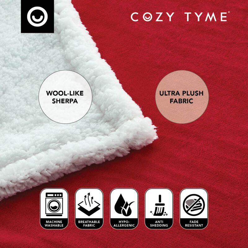 Cozy Tyme Babineaux Flannel Reversible Solid Sherpa Throw Blanket 60"x80"