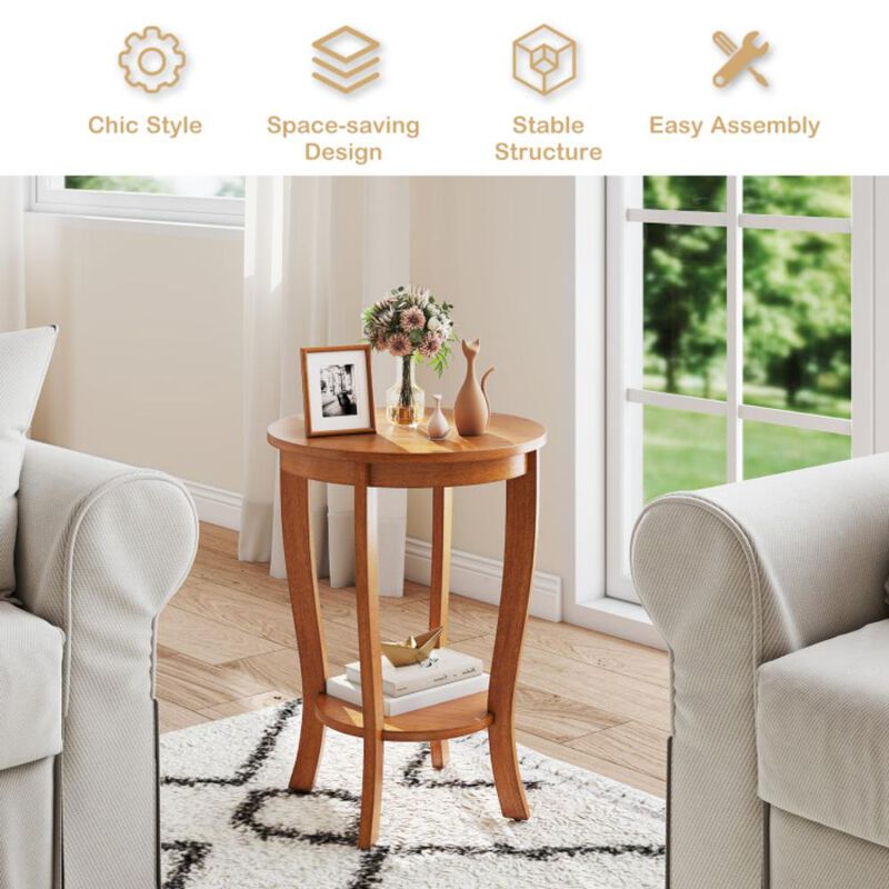 Hivvago 2-tier Round End Table with Solid Wood Legs