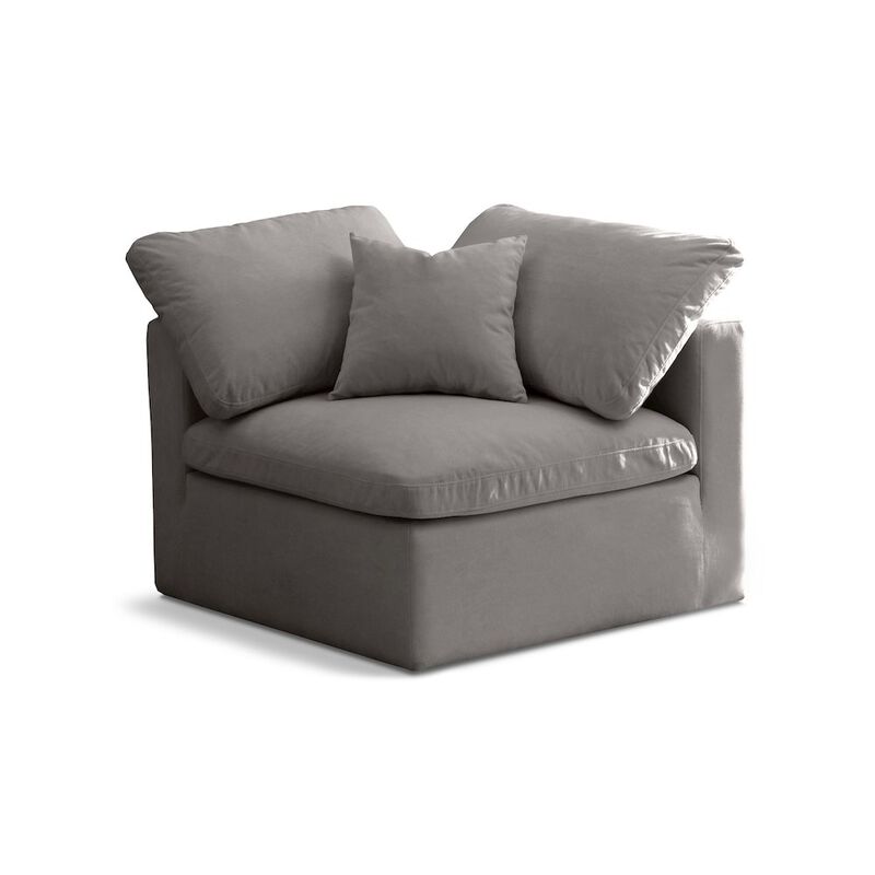 Meridian Furniture Plush Grey Velvet Standard Comfort Modular Corner Chair