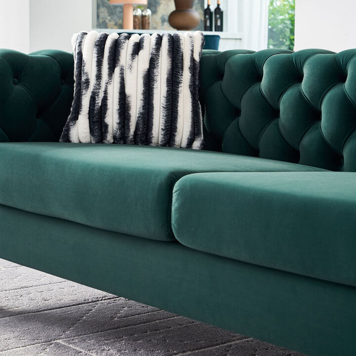Chesterfield Modern Tufted Velvet Living Room Sofa, 84.25" W Couch, Green